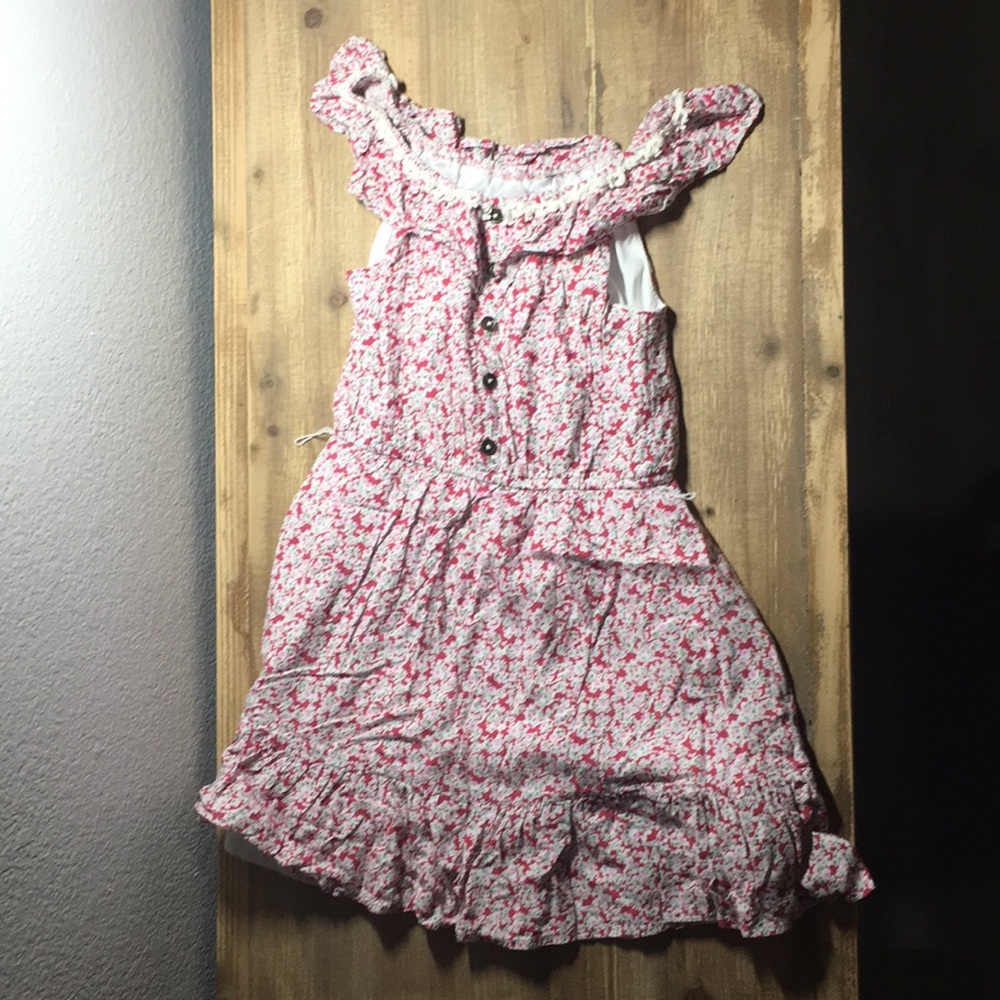 Girls floral print ruffled shoulder tank dress